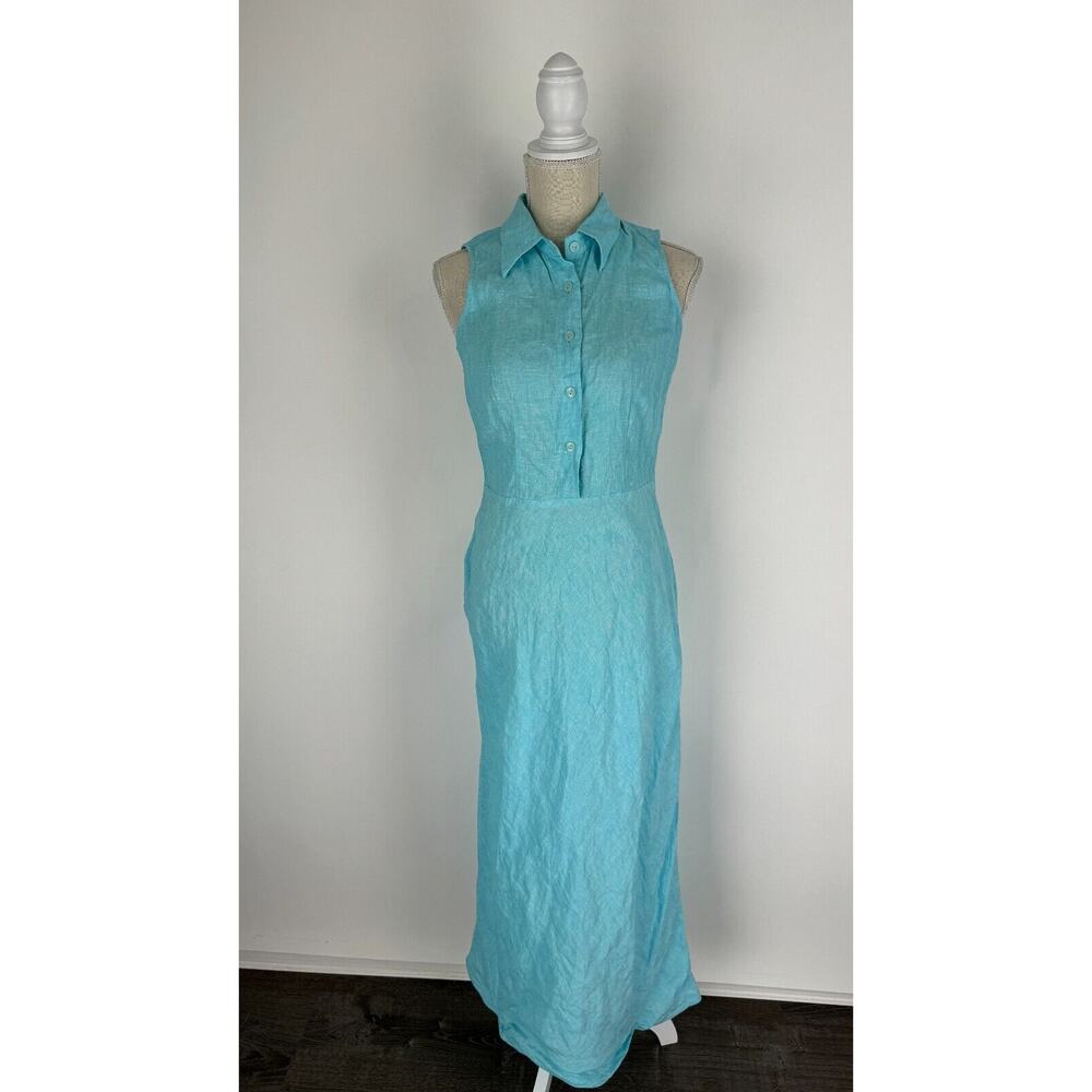 Willi Smith Womens Blue Sleeveless Maxi Dress Collared Half Button Front Size 4